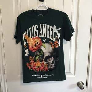 Saints & Sinners Los Angeles Skull Graphic T-Shirt Size Small Y2K